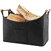 70L Extra Large Firewood Log Carrier Basket with Wooden Handles, LooKu ...