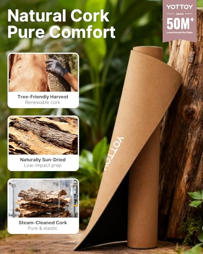 Image of YOTTOY Yoga Mat,Non-Slip Hot Yoga Mat with Anti-Tear Design and Friendly Natural Rubber Mat with Strap and Bag