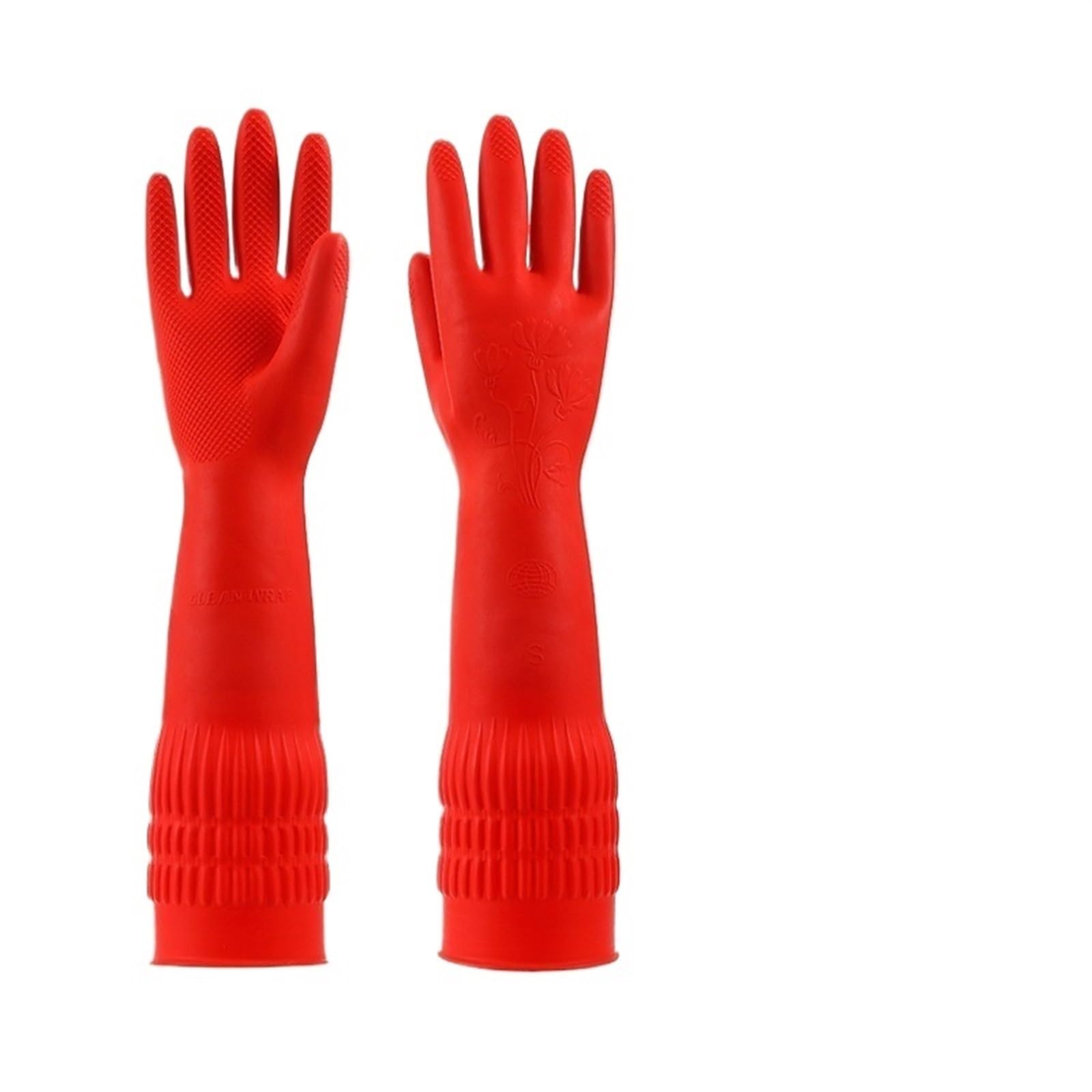 Guantes Limpieza Guantes de látex Largos de Color Rojo de 38 cm de Largo for Uso doméstico Guantes de Goma Rojos(S)