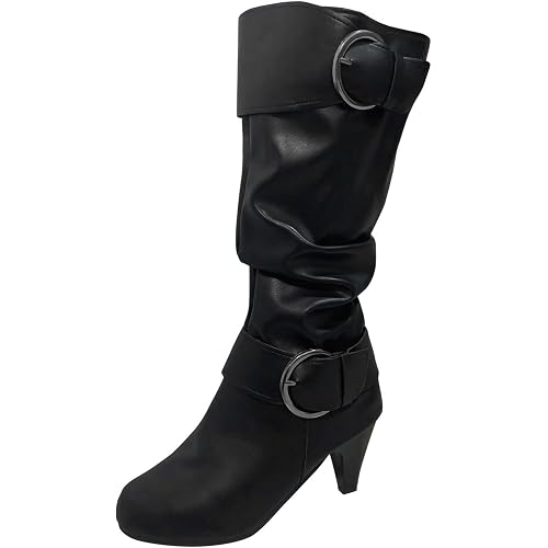High Heel Wedges Boots for Women Buckled Chunky Heel Leather Boots for Women Shoes Boots Size 13 Womens Thigh High Boots