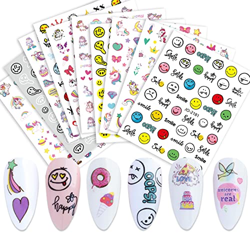Unicorns Nail Art Stickers Cute Children Cartoon Nail Design 3D Self-Adhesive Nail Sticker Decals Nail Art Stickers For Nail Art Nail Decals Diy Decoration (10 Sheets) #TOP5