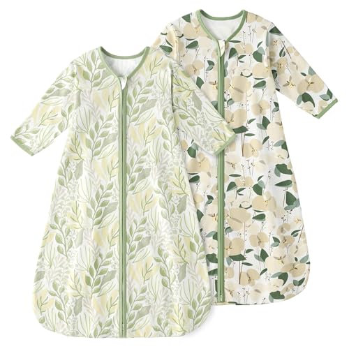 Image of Yoofoss Baby Sleep Sack 0-6 Months Long Sleeve Wearable Blanket Baby 100% Cotton 2-Way Zipper 0.5 Tog Newborn Sleeping Sack, Lightweight(Small)