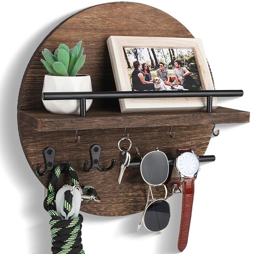 Key Holder for Wall Decorative with Shelf and Hooks, Unique