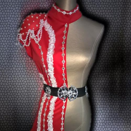 Vêtements de danse patchwork haut de gamme avec perles blanches - 4