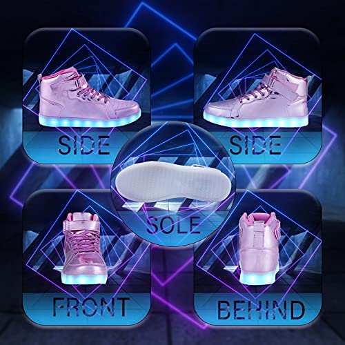 Kids Led Shoes Light Up Sneakers Boys Girls High Top Dancing Shoes For Halloween Christmas Hip-Hop Party With Usb Charging Pink 25 #TOP5