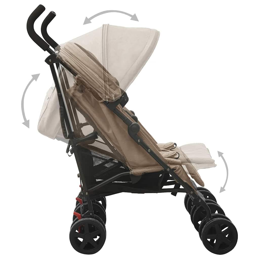 vidaXL Carrito para Gemelos Cochecito Sillita Gemelar Silla de Paseo Canasta Niños Reposapiés Ajustable Dosel Plegable de Acero Gris Taupe