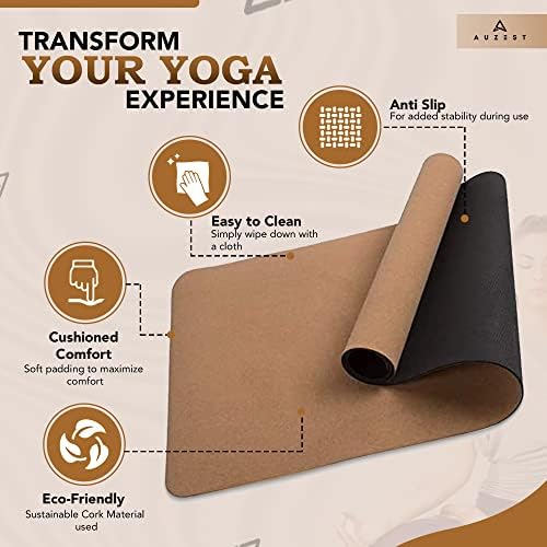 Auzest Cork Yoga Mat, Eco Friendly Cork and TPE, Non-Slip Exercise Mat with for Yoga, Pilates, and Gymnastics - Cork - 183cm x 61cm cm x 0.5cm