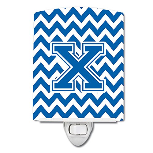 Lámpara de Mesa de Noche de Cerámica Letter X Azul y Blanca