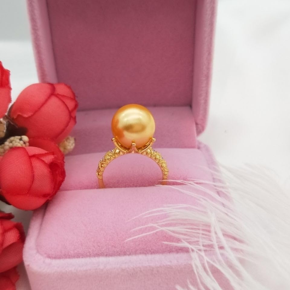 925 Sterling Silver Shiny Mother Shell Pearl 6 Claws AAA Zircon Ring Round Pearl Ring Platter Pearl Temperament Ring Ring Oversized Pearl Open Ring Engagement Wedding Anniversary Ring（Yellow)2