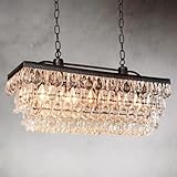 Crystal Raindrop Elegance Rectangular Chandelier, Faceted-Glass Crystals, Rain Drop Display, Versatile Size Options, Rectangular Silhouette, Elegant Lighting Fixtures, Dinning Room Chandelier (40')