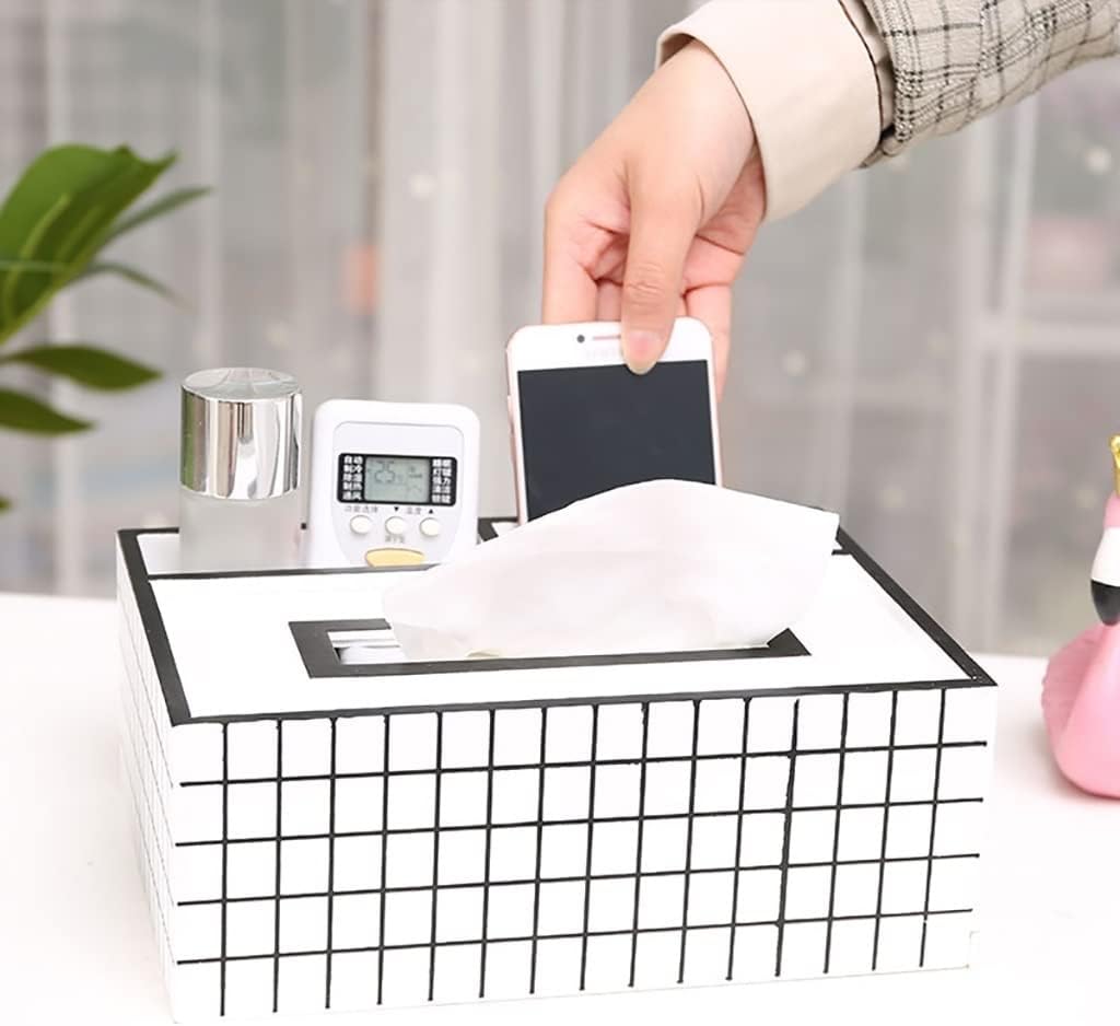 Wood Tissue Dispenser Box Cover For Kitchen Bathroom Office Desk Restaurant Table- Rectangle Tissue Holder Box- Home Decor Remote Control Caddy，Desk Storage Box Container