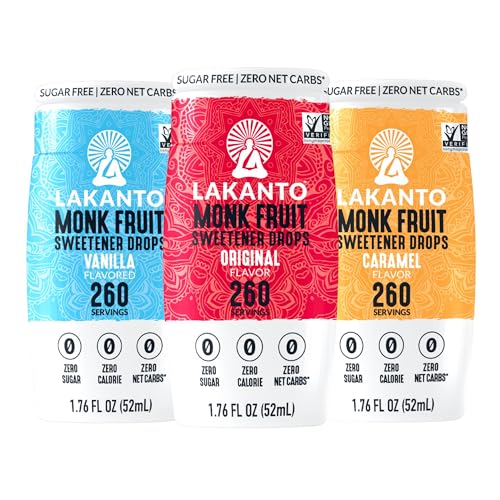 Lakanto Pure Monk Fruit Extract Drops Bundle (Original, Vanilla, Caramel) Perfect for Coffee, Tea, Smoothies, Cereal, Granola, Oatmeal, Cocktails, and More
