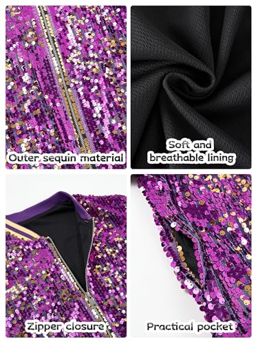 Image of LOLANTA Girls Sequin Jacket, Long Sleeve Kids Bomber Coats with Pockets, Spring Fall Outfits for 4-15 Years