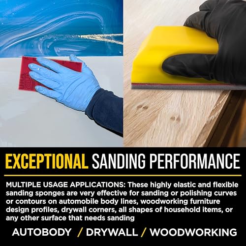 Dura-Gold 800 Grit 5\" x 2-3/4\" Sanding Sponges, Box of 20 - Performance Hook & Loop Wet or Dry Flexible Sandpaper Sponge Pads - for Hand Sanding Blocks, Palm Sanders - Polish Metal, Auto Paint, Wood - Thumbnail 6