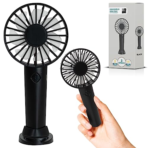 Supply Cube USB Rechargeable Handheld Fan with 3 Speed Settings – Portable Mini Fan for Home, Office, Desk & Outdoor Use – Perfect for Summer Cooling – Black