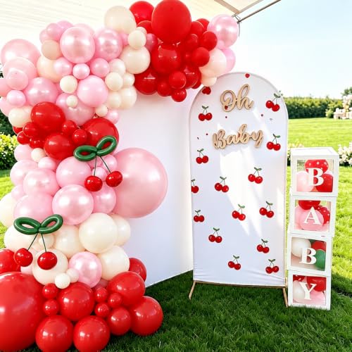 Image of Pink Red White Cherry Balloon Garland Arch Kit 129 PCS