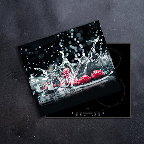 | Ceranfeldabdeckung 1 Teilig 60x52 cm Herdabdeckplatten Obst Schwarz Elektroherd Induktion Herdschutz Spritzschutz Glasplatte Schneidebrett