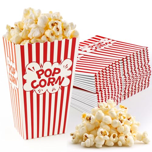 Prebarfun 32 Stück Popcorn Tüten Klein, Popcorn Boxen, Popcorntüten Papier Rot Weiss Gestreift Behälter für Kino, Party, Geburtstag Parteien Film Nächte Hochzeit, Snacks Süßigkeiten (7x5x11.5 cm)