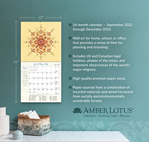 Hebrew Illuminations 2023 Wall Calendar by Adam Rhine | 16-Month Jewish Calendar With Candle Lighting Times (Sept 2022 - Dec 2023) | 12\" x 24\" Open | Amber Lotus Publishing