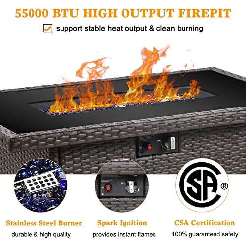 LayinSun 44" Propane Gas Fire Pit Table, 55000 BTU Rectangular Fire Pit with Glass Wind Guard for Outside Patio Deck Garden Backyard