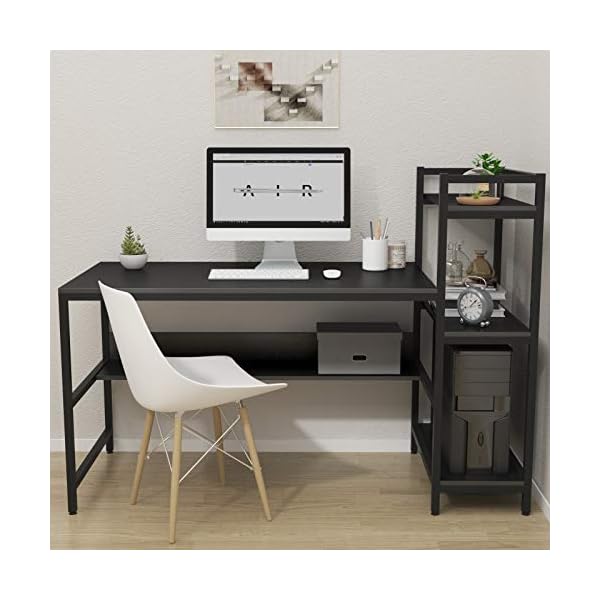 Dripex Computer Desk with 4 Tier Storage Shelves - 41.7'' Student Study Table with Bookshelf Modern Wood Desk with Steel Frame for Small Spaces Home Office Workstation - Image 7