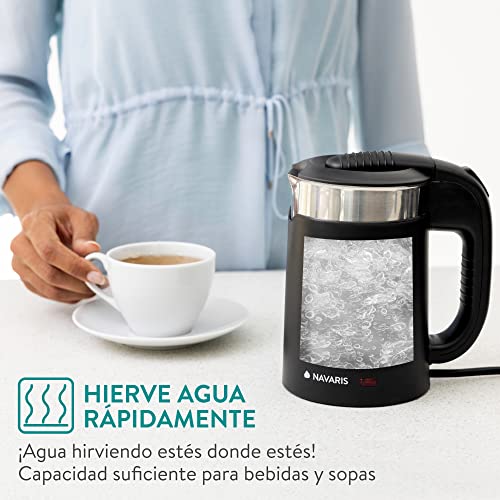 Miniatura 5 de Navaris Hervidor Agua Electrico Pequeño 0,5 Litros - Travel Kettle Electrica 1100 W De Bajo Voltaje - Incluye 2 Tazas Para Camping - Mini Hervidor De Agua 16 X 11 X 17 Cm