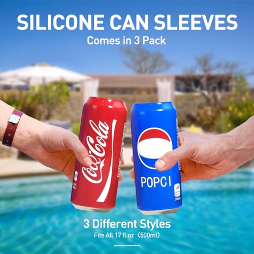 Image of HASTHIP 3Pcs Beverage Can Sleeves Anti-Slip Zip-top Can Wraps Creative Beer Can Cover Elastic Silicone Sleeves Fit for 500ml