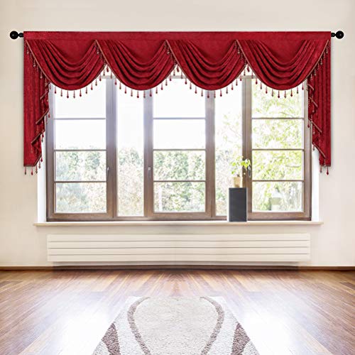 ELKCA Thick Chenille Window Curtains Valance for Living Room, Burgundy