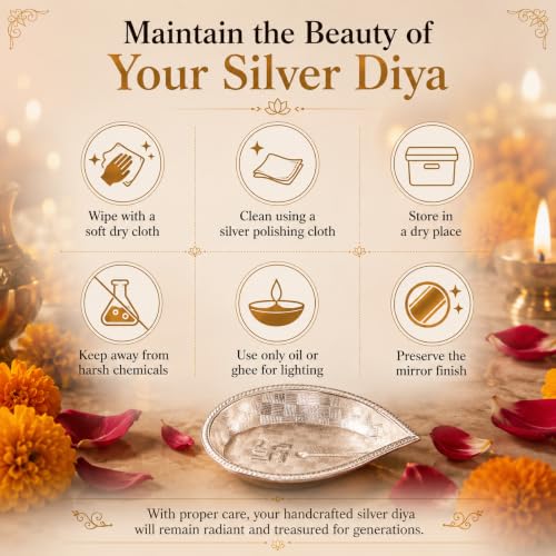 Image of 985 Pure Silver Leaf Diya, Handmade Silver Deepam Oil Lamp, Chandi Diya for Home Temple, Daily Pooja, Lakshmi Pooja & Diwali, Pooja Item, Wedding, Housewarming, Return Festival Gift