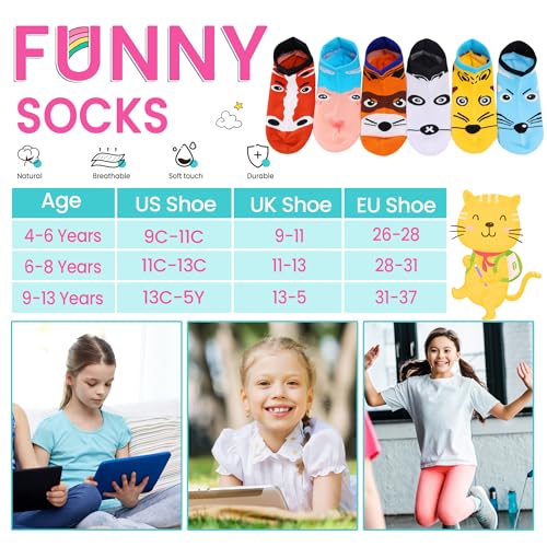 Image of WEVIAS Kids Girls Socks Unicorn Ankle Funny Cartoon Low Cut Cotton Cute Novelty Fashion Toddler No Show Silly Socks 6 Pairs