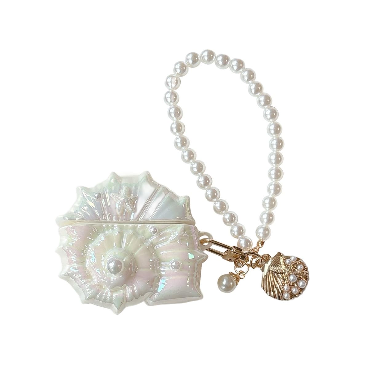 GCVXRUD for Samsung Galaxy Buds3 / Buds3 Pro / Buds3 FE Case Cover, Glitter Seashell Conch Design, Shockproof Silicone Protective Shell with 3D