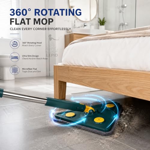 Image of 360 Rotating Triangle Mop with Adjustable Long Handle, Microfiber Flat Mop for Floor, Wall & Corner Cleaning, Easy Squeeze Cleaner for Home & Kitchen