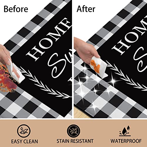 Black And White Buffalo Plaid Kitchen Rugs, Set Of 2 Farmhouse Kitchen Quotes Checkered Kitchen Mats, Non-Skid Washable Anti Fatigue Comfort Standing Mats For Kitchen, Sink, 17.3X28+17.3X47 Inch #TOP3