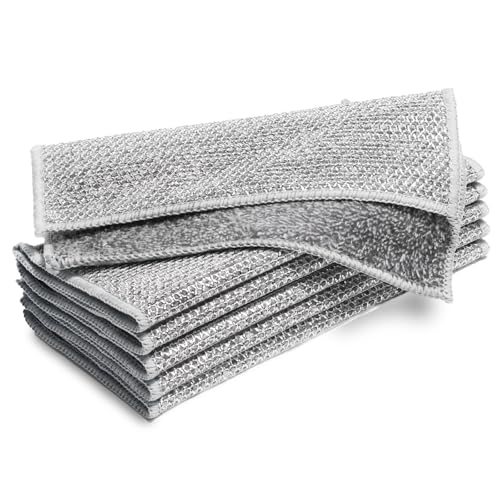 NESTLY 6 Pcs New Upgrade 2-Layer Non Scratch Wire Dishcloth，Super Absorbent Bamboo Charcoal Dish Cloths，Multipurpose Wire Dishwashing Rags for Wet and Dry，Wire Washing Cloth for Dishes, Stove Tops