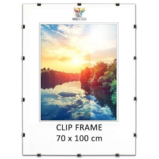 MG Design Cliprahmen 70 x 100 cm – rahmenloser Bilderrahmen mit Acrylglas & HDF Rückwand – für Fotos, Poster & Puzzle, vertikal & horizontal