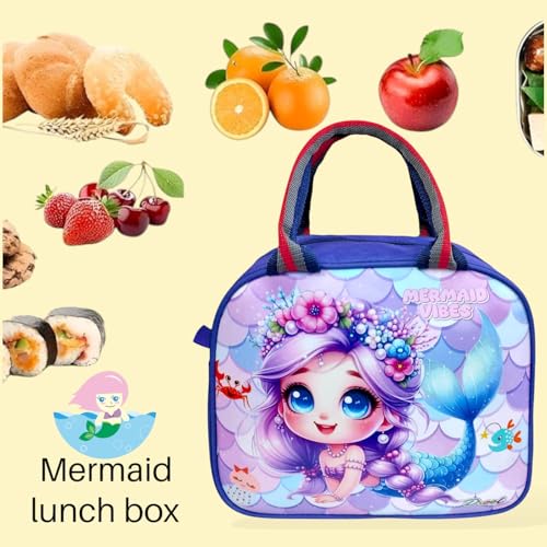 Image of TERA 13 Lunch Bags Insulated Lunch Tiffin Carry Bag (1 pcs) Mermaid Large Size Hot Cold B-ag for Office Travel School Picnic for Girls, Boys, Men & Women, Cartoon Gift Storage Zipper Bag for Girls