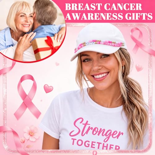 Image of Geyoga 9 Pcs Breast Cancer Awareness Trucker Hat Chains Pink Trucker Hat Charms Women Man Bill Decoration Detachable DIY Metal Chain for Mesh Baseball Cap