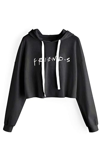 Idepet Women's Casual Letters Print Crop Top Loose Pullover Friends