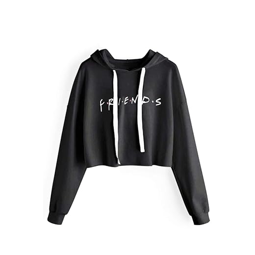 Idepet Women's Casual Letters Print Crop Top Loose Pullover Friends Shirt Teen Girl TV Show Hoodie Sweatshirt(Black,X-Small)