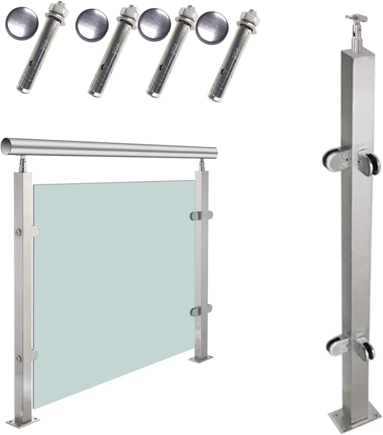 Jvfbjlf Color Grey Square Glass Balustrade Panel Post Clips Glass Balustrade Post Clips For Square/Round Handrail Staircase Glass Balustrade Post Systems(,H95cm)