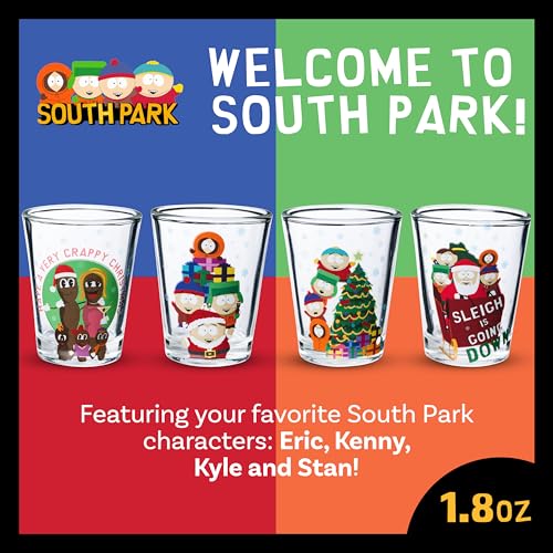 Image of Silver Buffalo South Park Characters Xmas Group Shots 4pc. 1.5oz. Mini Glass Set 2x2