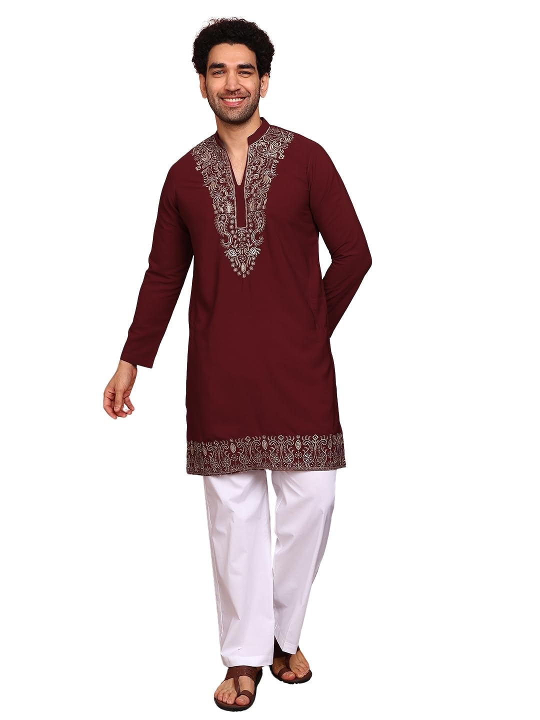 Men Blended Straight Woven Design Kurtas With Pyjama| Fit : Regular Fit | Coller : Mandarin/Chinese Collar | Coord Set | Straight Fit-image-15