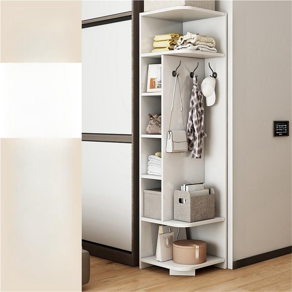 Coat Shelf, Storage Shelves, Multifunctional Corner Racks, Clothes Rack with Hook, Open Corner Shelf for Entryway, Hallway, Living Room(White,11.8x11.8x70.9in)