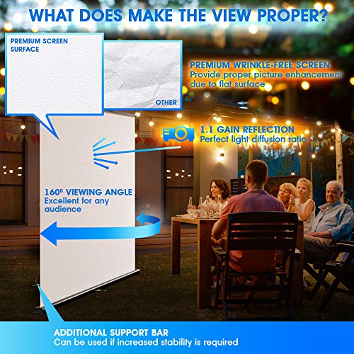Manual Pull Up Portable Projector Screen 100 inch - Indoor Outdoor Movie Screen HD 16:9 4K - Roll Up Projection Screen with Support Stand- Premium Floor Rising Screen for Home Backyard Theater Office