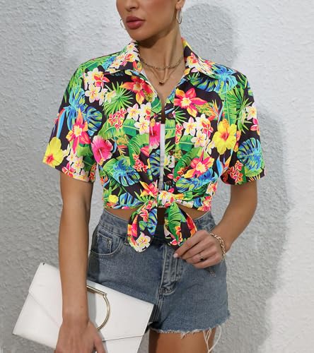 LILYCHIC Womens Hawaiian Button Down Shirts Short Sleeve Blouse Casual Floral Tops Beach Summer Outfits — view 4
