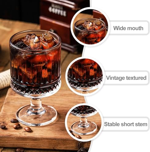 Image of Forestamart Diamond Cut Water Glasses Set of 4 | Embossed Stemmed Glass for, Mocktail, Cocktail & Pudding | 220ml Crystal Clear Goblet | Home Bar, Party & Gifting | Dishwasher Safe