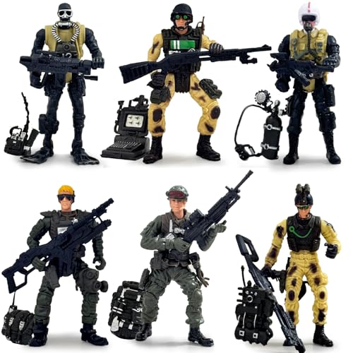 Baimiby Army Men Action Figure, Soldiers Toy for Boys Age 4-7, 6 Pcs Special Force Action Figure with Weapons Military Soldier Playset Army Toy Set for Boys 3+