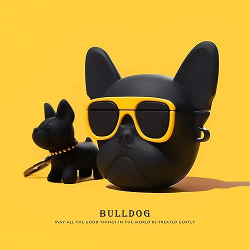 Miniatura 2 de Compatible con Airpods 12, silicona 3D lindo bulldog con gafas amarillas divertido personaje de dibujos animados Airpod Cover Kawaii divertido