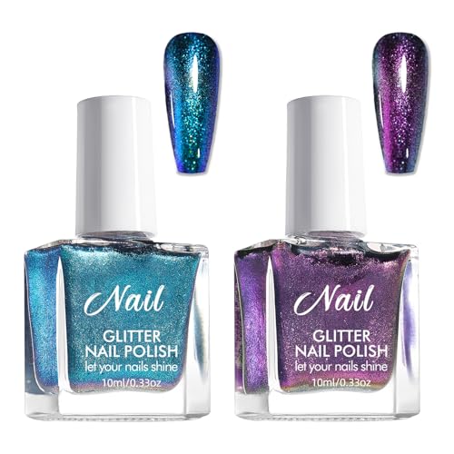 2Pcs Chameleon Smalto per Unghie, smalto per unghie glitter ad asciugatura rapida, metallizzato, olografico, shine bright, con effetto cangiante, colore viola blu, senza lampada UV, per Salone Unghie