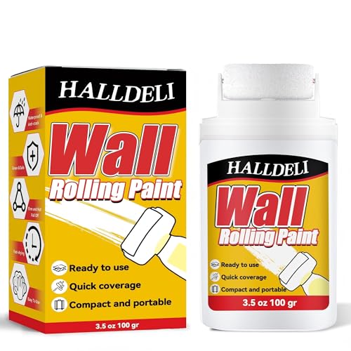 Halldeli Mini Rullo per Ritocchi Parete, Singolo Rullo per Piccole Riparazioni di Graffi e Macchie su Pareti, Vernice Coprente Bianco per Piccole Riparazioni Domestiche